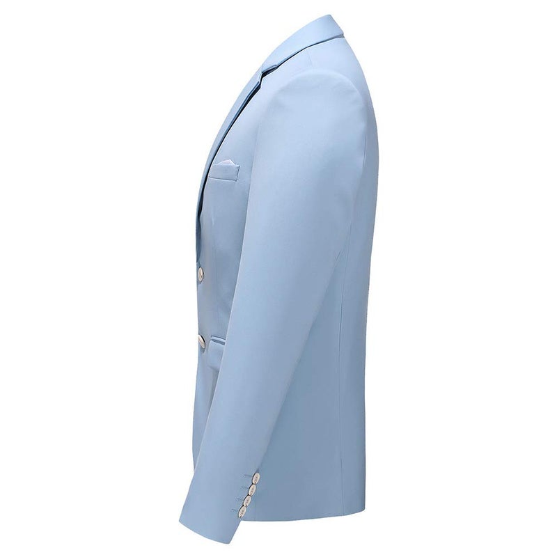 UNINUKOO Mens Suit Slim Fit 1 Button 2 Piece Wedding Party Holiday Solid Color Tux Suits for Men US Size 30 Sky Blue - Image 3
